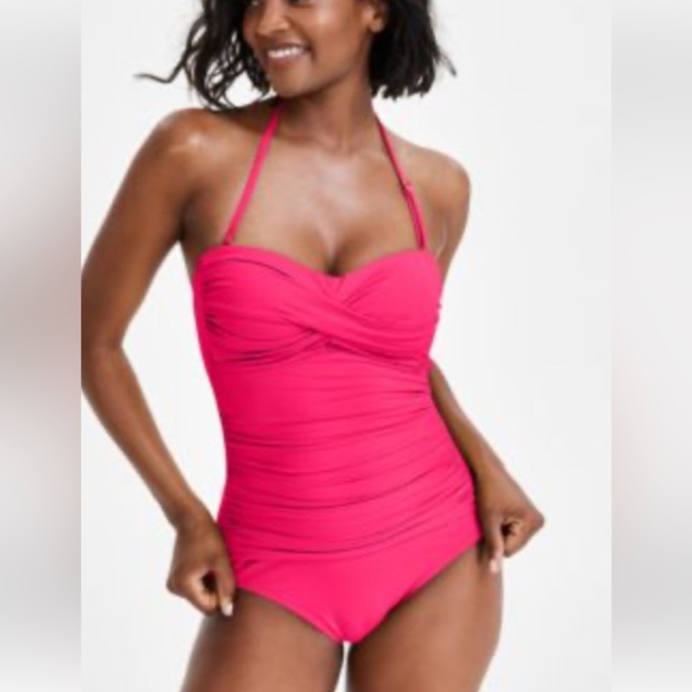 Anne Cole Fuchsia Twist-Front Ruched Swimsuit Size 6